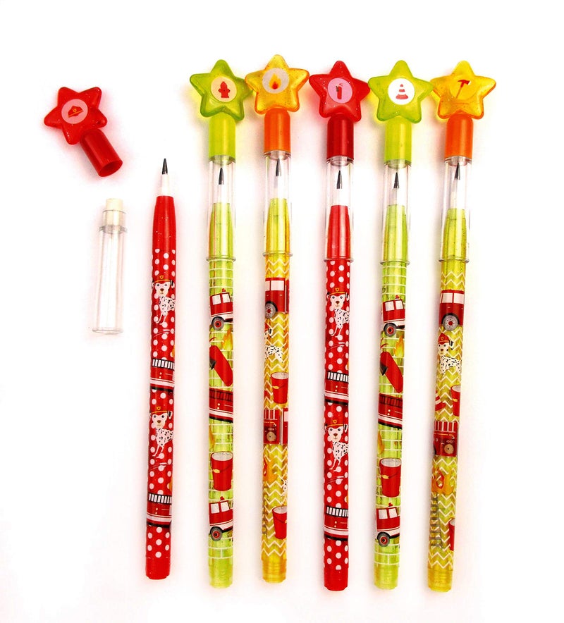 TINYMILLS 24 Pcs Fire Trucks Multi Point Stackable Pencilwith Eraser for Fire Truck Birthday Party Favor Prize Carnival Goodie Bag Stuffers Classroom Rewards - Image 3